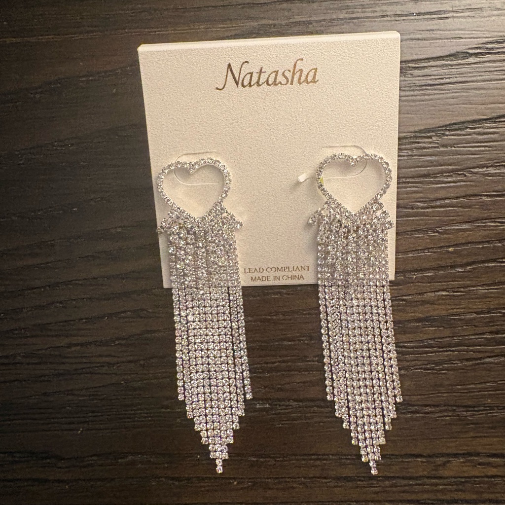 New Natasha Silver Heart Fringe Earrings